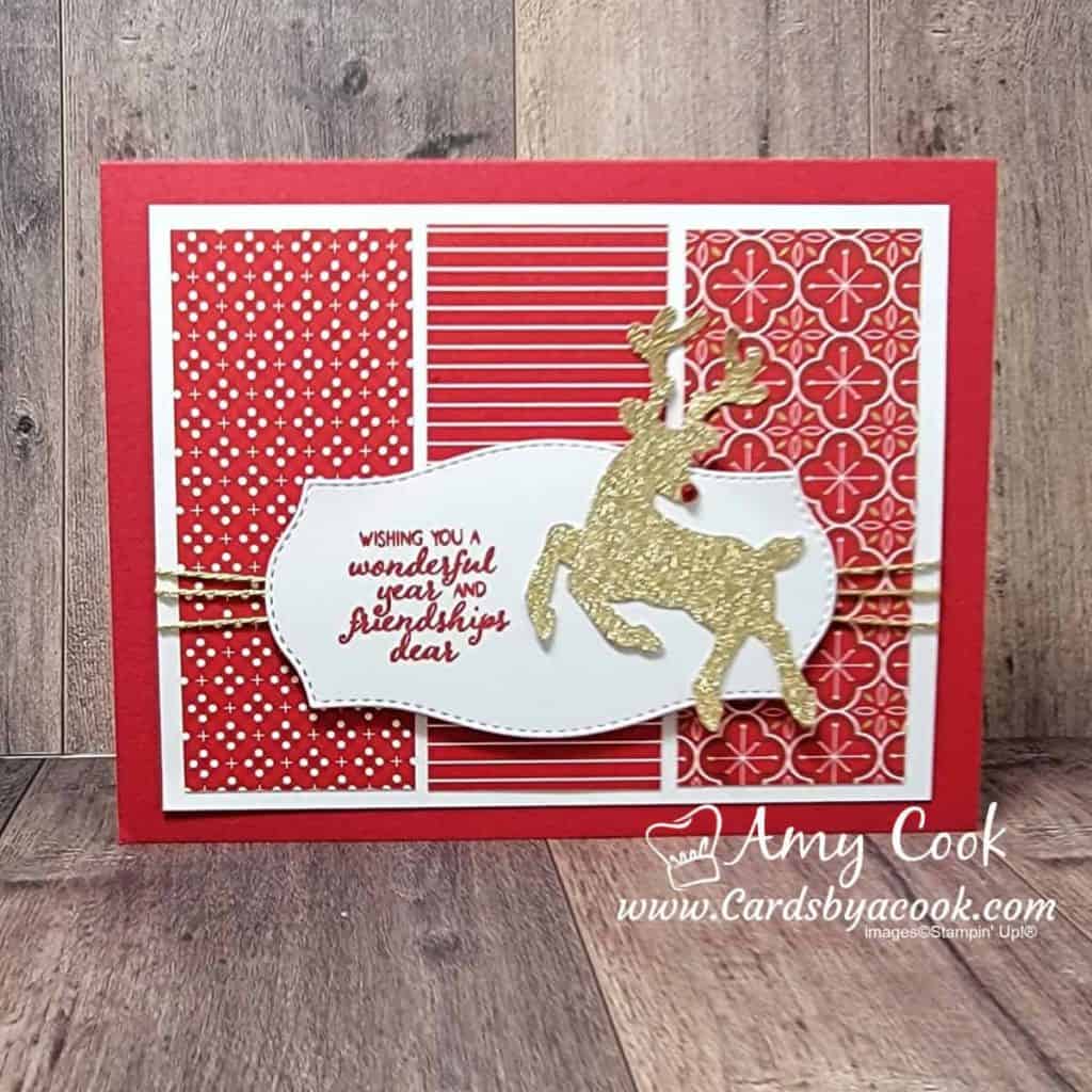 Quick and easy Christmas card featuring Stampin' Up! Peaceful Deer punch.