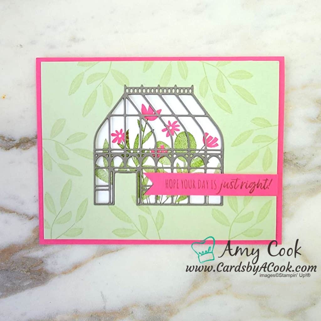 Cheerful card made with Stampin' Up! Garden Greenhouse bundle