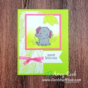 bright pink and green elephant baby card