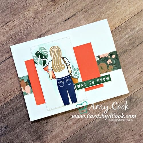 plant greeting card featuring a woman holding plants