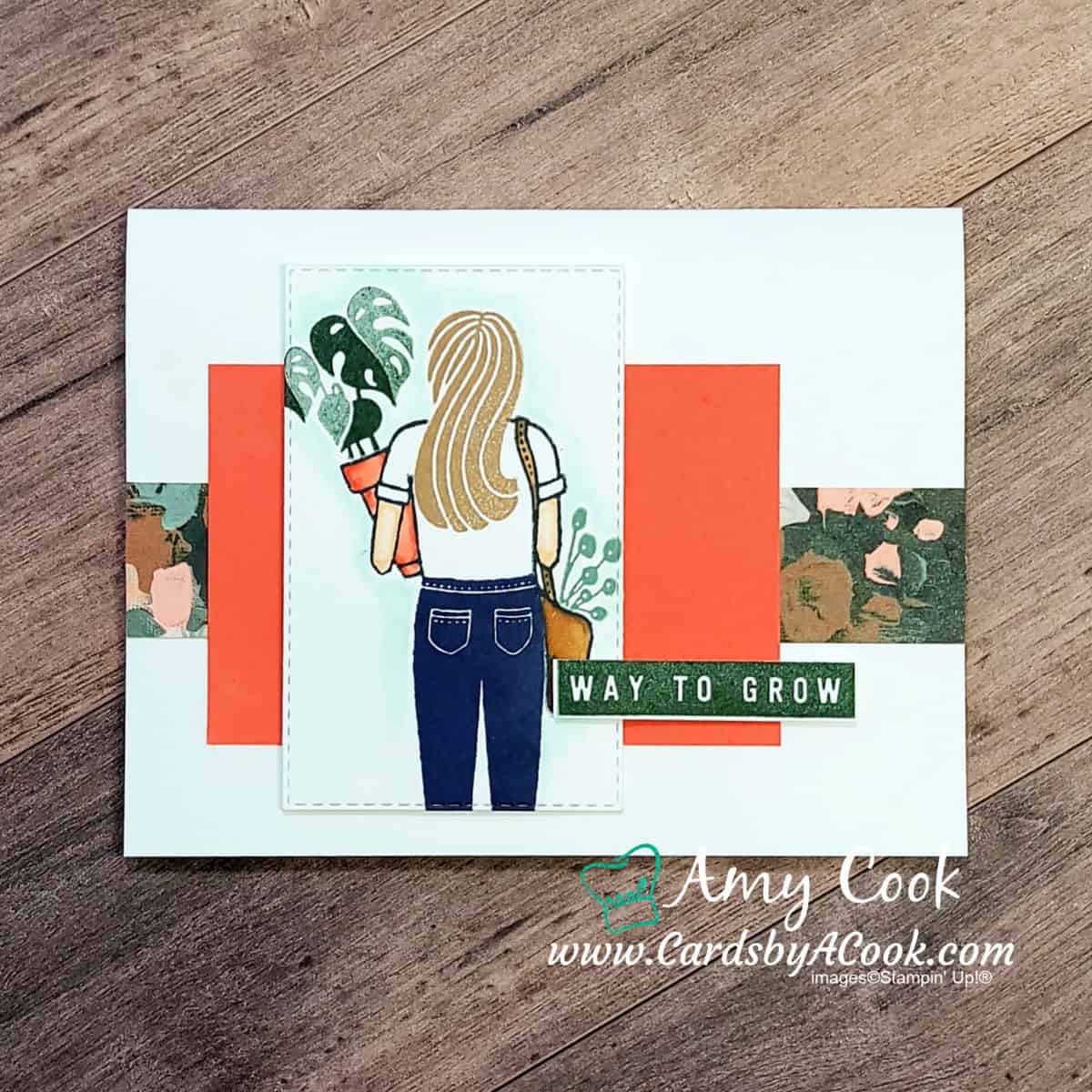 greeting card featuring a women holding plants